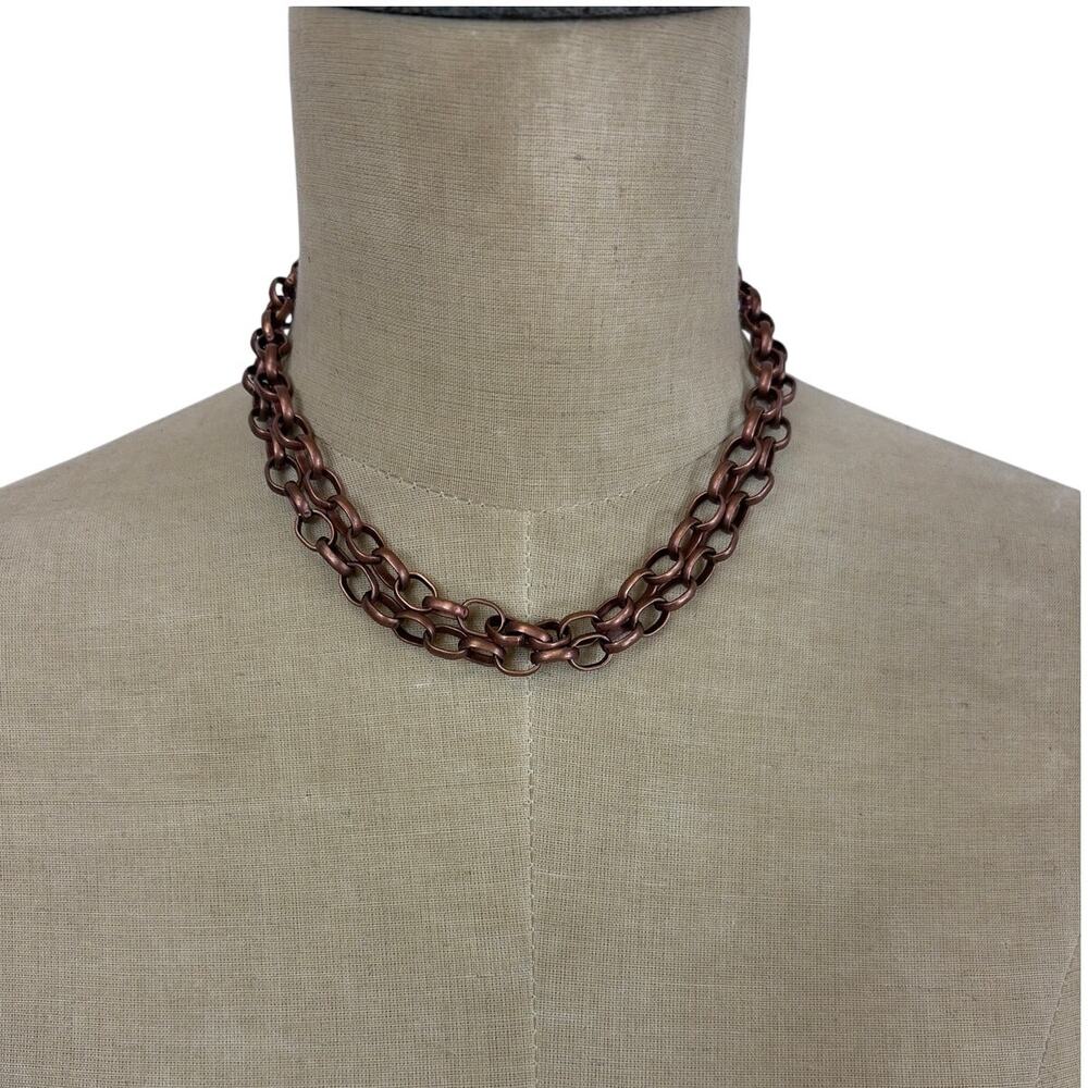 LOT of 2 Artisinal Handcrafted Copper Rolo Chain Short Chocker Necklaces
